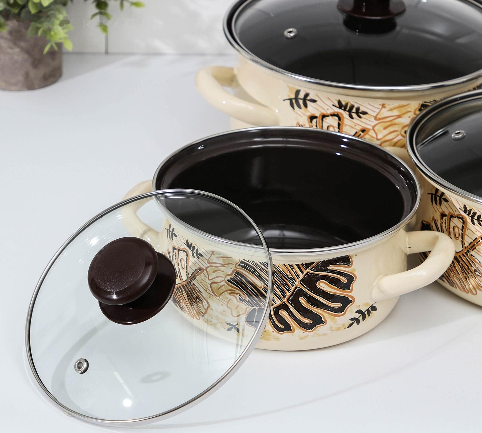 Набор кастрюль «Техас-1-Экстра», 3 предмета: 1,5 л, 2 л, 3 л, крышки, индукция, цвет бежевый