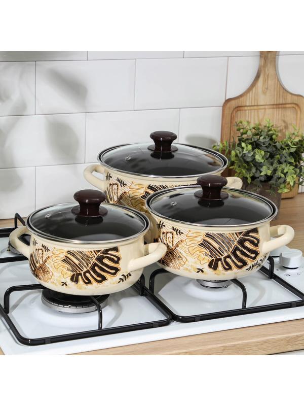 Набор кастрюль «Техас-1-Экстра», 3 предмета: 1,5 л, 2 л, 3 л, крышки, индукция, цвет бежевый