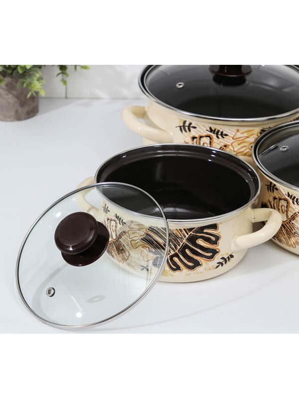 Набор кастрюль «Техас-1-Экстра», 3 предмета: 1,5 л, 2 л, 3 л, крышки, индукция, цвет бежевый