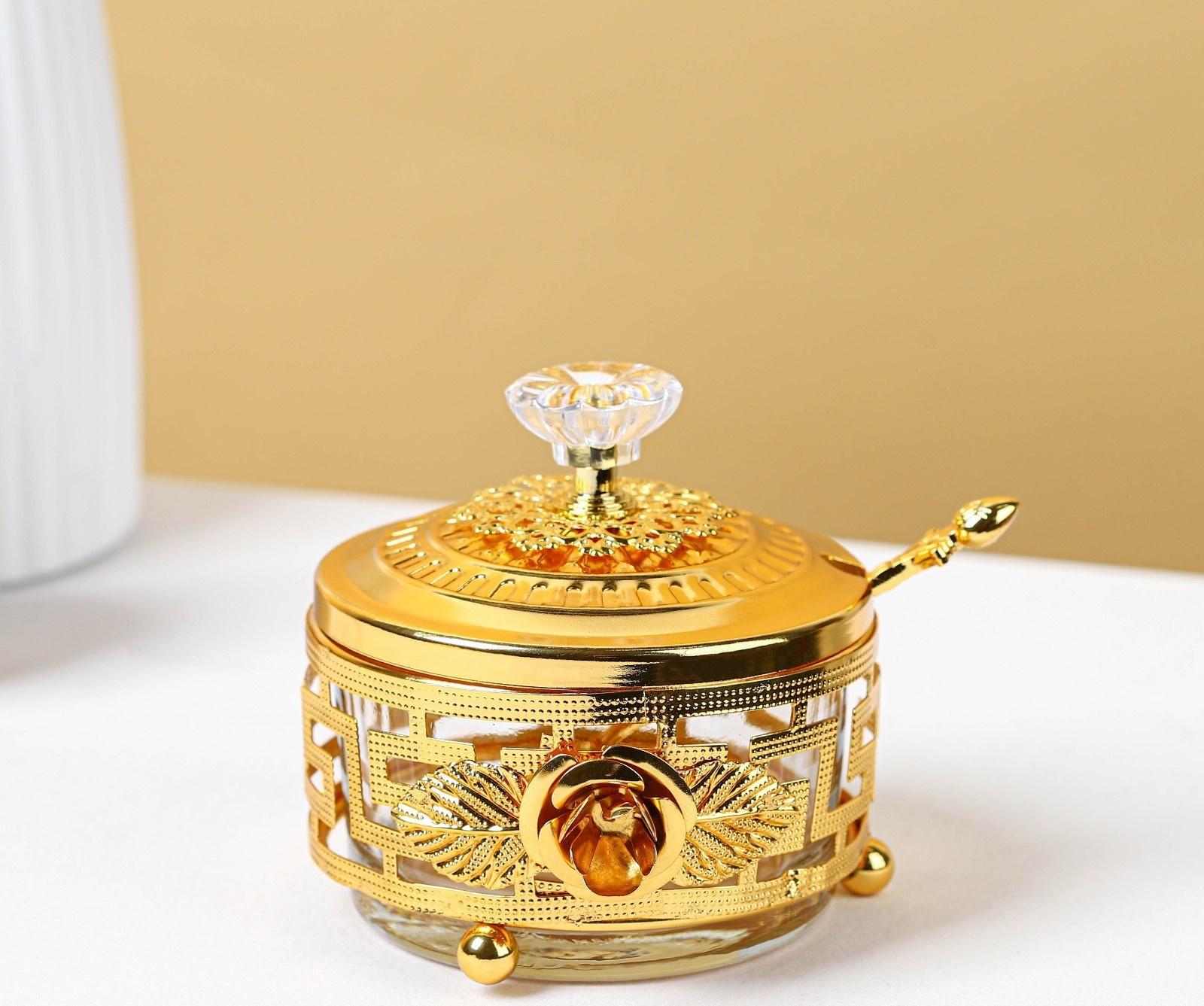 Сахарница «Роза» с ложкой, 200 мл, 9×10 см, цвет золотой