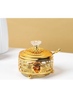 Сахарница «Роза» с ложкой, 200 мл, 9×10 см, цвет золотой