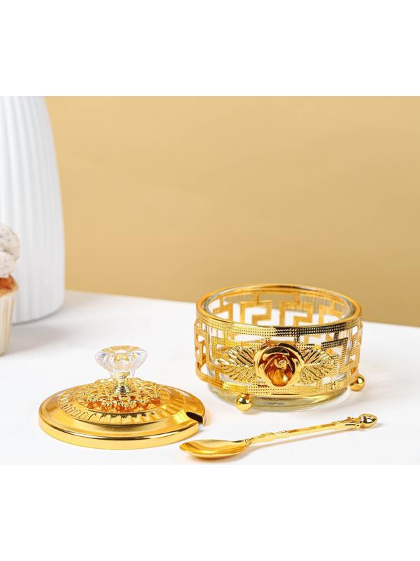 Сахарница «Роза» с ложкой, 200 мл, 9×10 см, цвет золотой