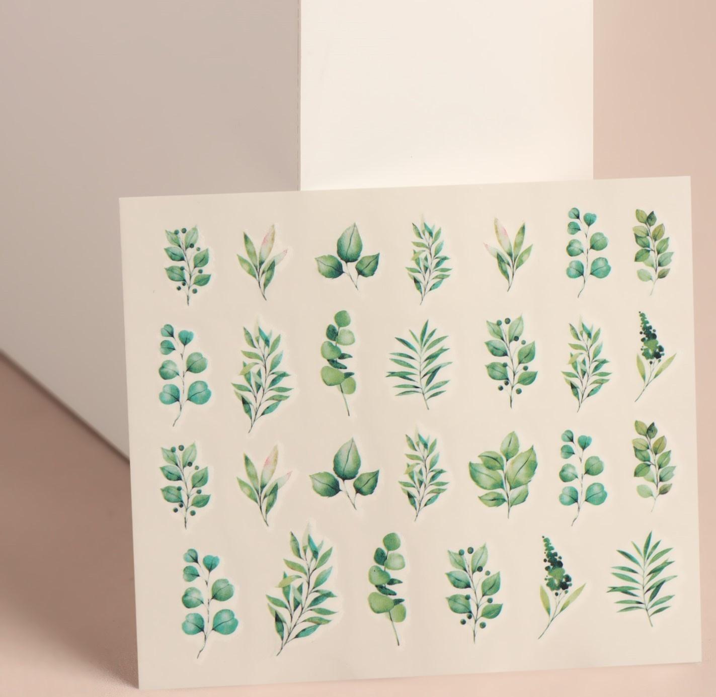 Слайдер - дизайн для ногтей «Листочки», фасовка 6 шт, цвет зелёный