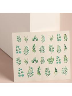 Слайдер - дизайн для ногтей «Листочки», фасовка 6 шт, цвет зелёный