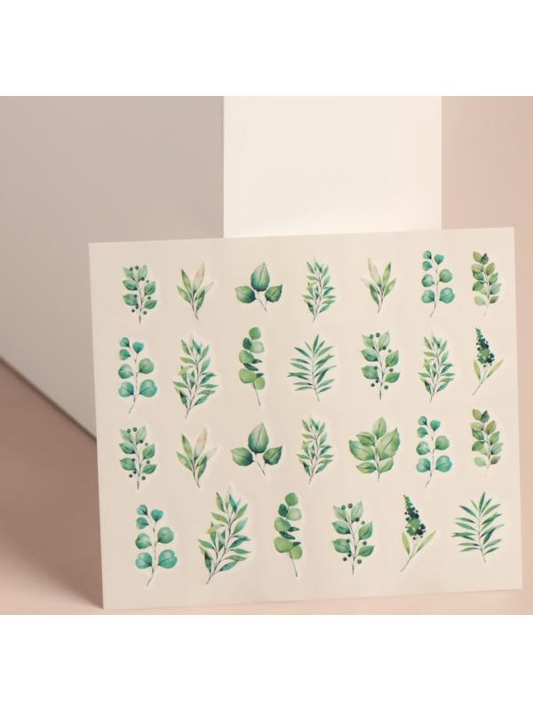 Слайдер - дизайн для ногтей «Листочки», фасовка 6 шт, цвет зелёный