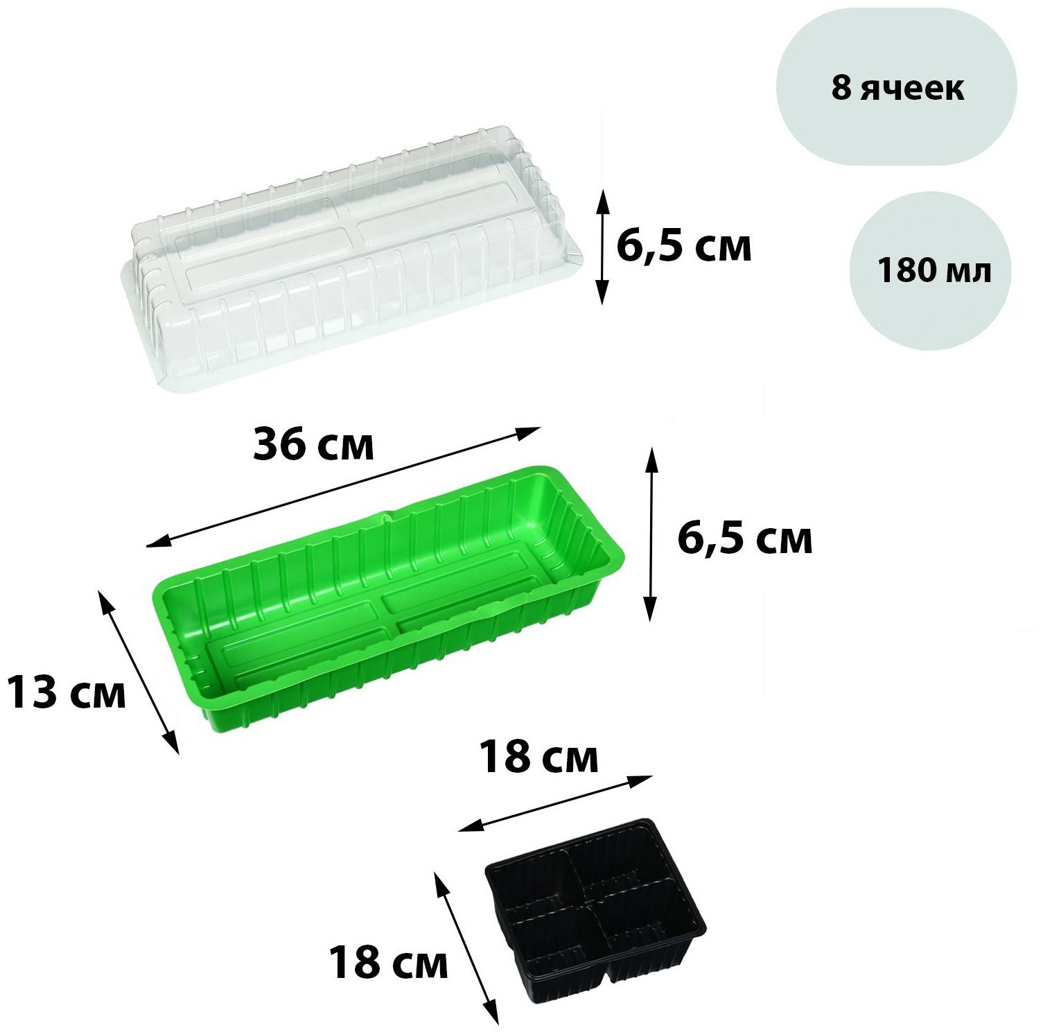 Мини-парник для рассады, 40 × 16 × 13 см, 2 вставки, 8 ячеек, зелёный, Greengo