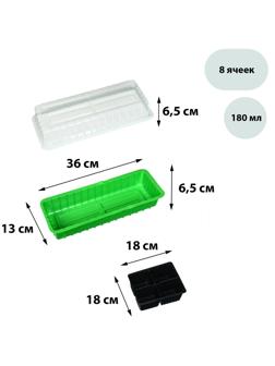 Мини-парник для рассады, 40 × 16 × 13 см, 2 вставки, 8 ячеек, зелёный, Greengo