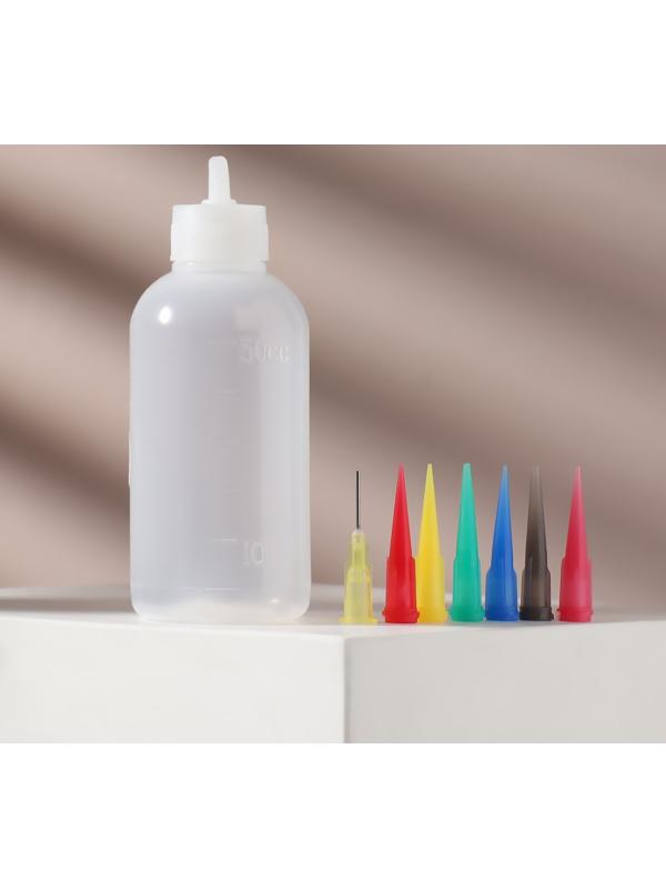 Бутылочка для нанесения краски, со шкалой деления, 50 мл, 7 насадок, цвет разноцветный/прозрачный