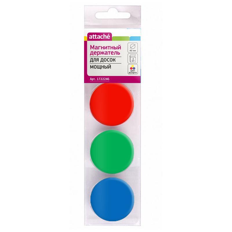 Магнитный держатель МОЩНЫЙ Attache,40 мм,4 шт/уп ассорти