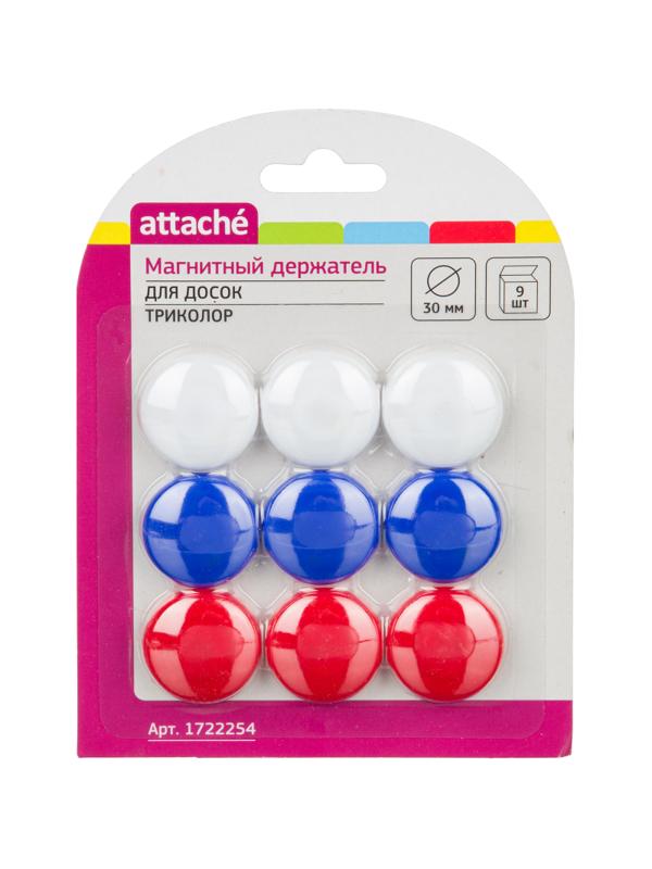 Магнитный держатель Attache для досок Триколор 30 мм,9 шт/уп ассорти