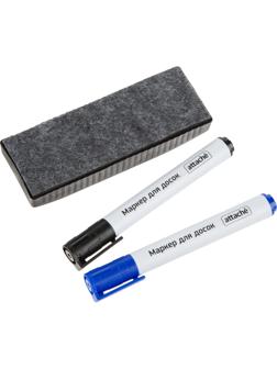 Набор для магн-марк.доски Attache (черн.магн.губка,2 маркера 5мм: черн+син)