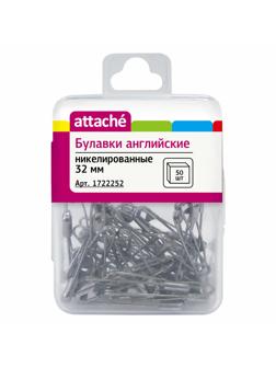 Булавки английские Attache, 32 мм, никелир.,50 шт/уп,пласт.коробка,европодв