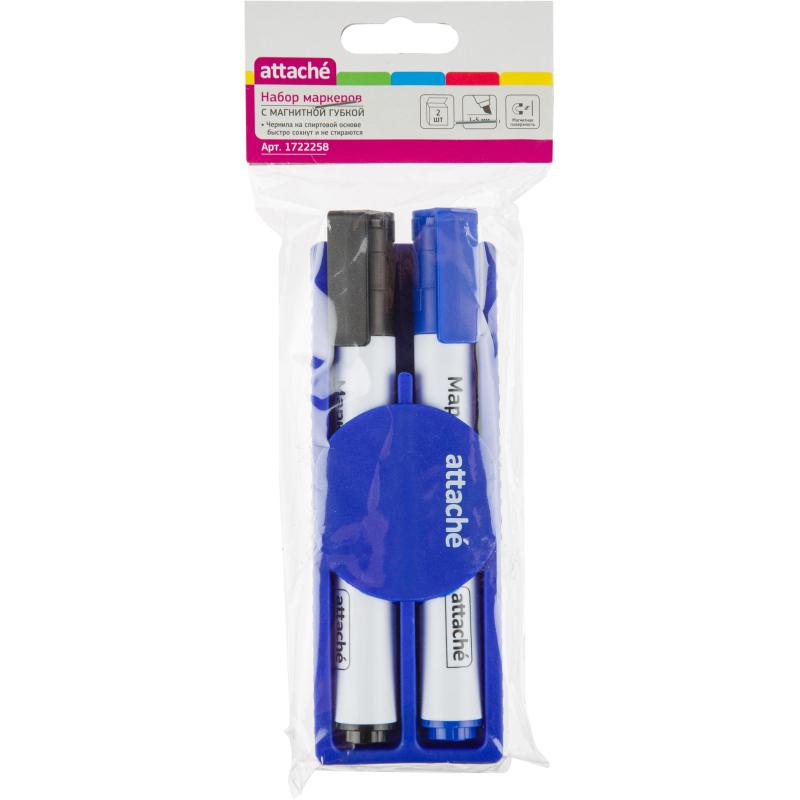 Набор для магн-марк.доски Attache (синяя.магн.губка,2маркера 5мм: черн+син)