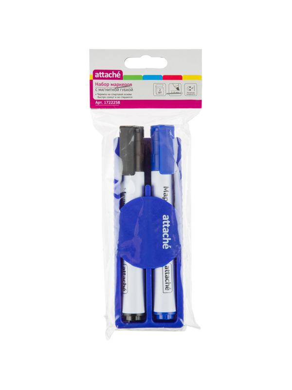Набор для магн-марк.доски Attache (синяя.магн.губка,2маркера 5мм: черн+син)