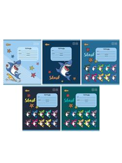 Тетрадь школьная А5 12л №1School Shark клет,скреп,ВД-лак,в асс