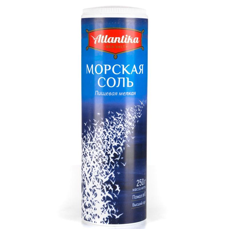 Соль Atlantika пищевая морская мелкая, пл.туба 250 г