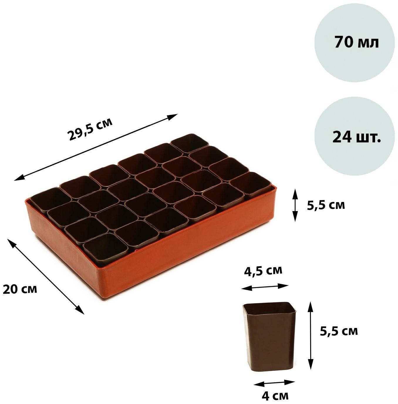 Набор для рассады: стаканы по 70 мл (24 шт.), поддон 29,5 × 20 см, МИКС
