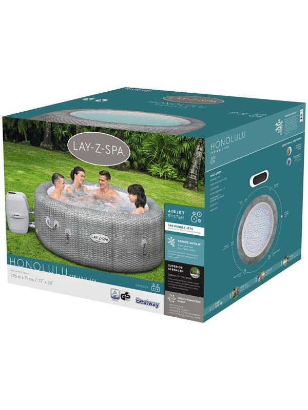 SPA бассейн Honolulu, 196 х 71 см, фильтр-насос, тент, дозатор для химии, аэромассаж, 60019 Bestway