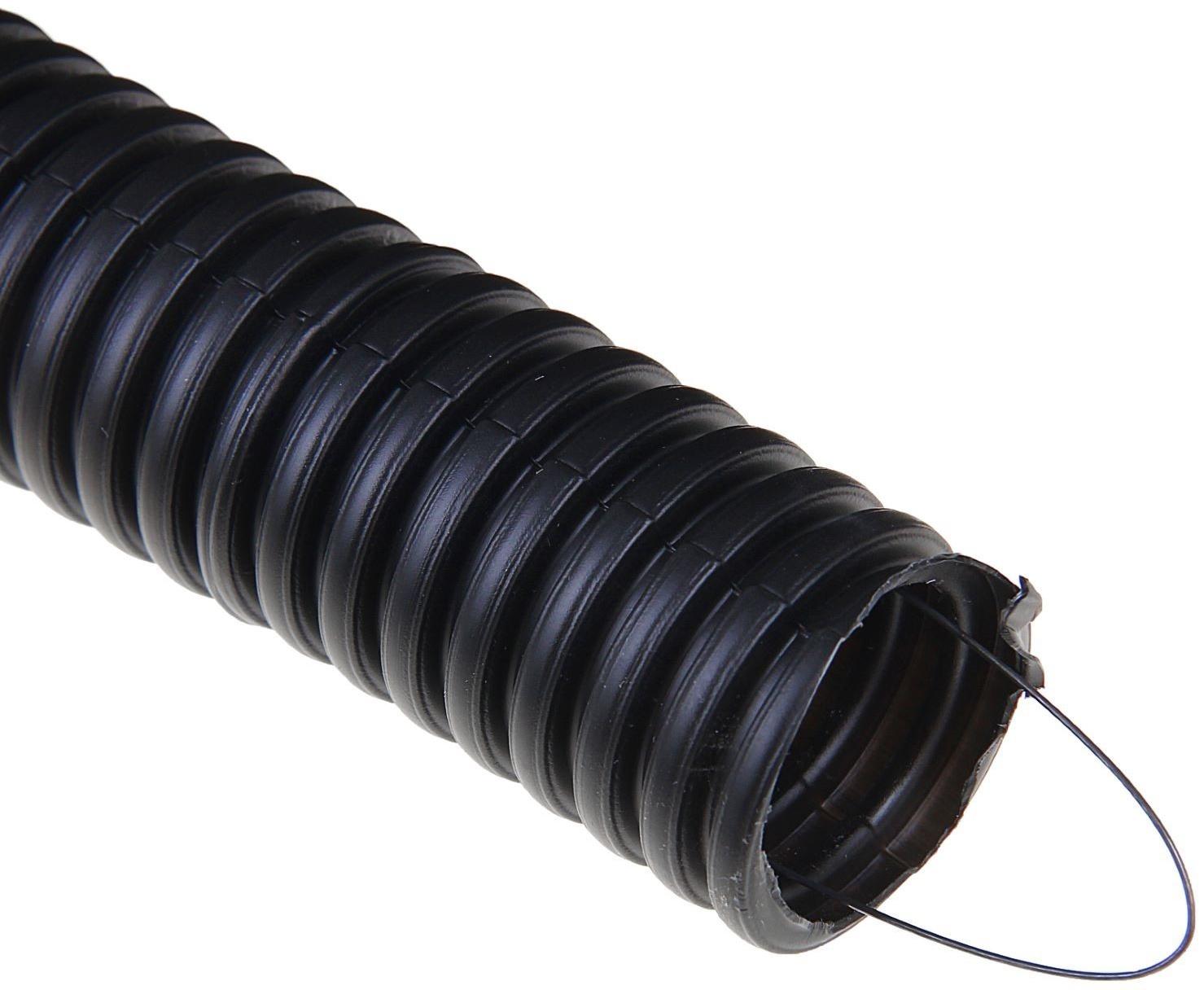 Труба ПНД DKC 71725, гофро, с протяжкой, d=25мм, черная, 50 м