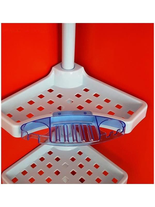 Угловая полка, пластиковая трубка, 4 полки, 2 крючка, 2 голубые мыльницы, цвет голубой