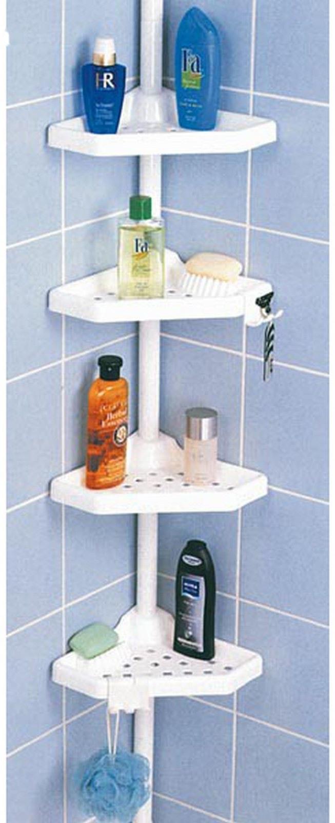 Угловая полка, телескопическая пластиковая трубка, 4 полки, 2 крючка