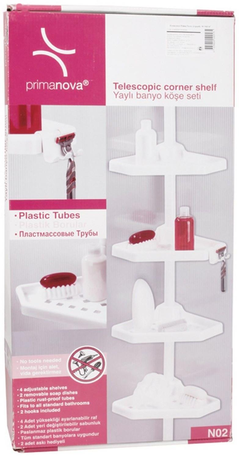Угловая полка, телескопическая пластиковая трубка, 4 полки, 2 крючка