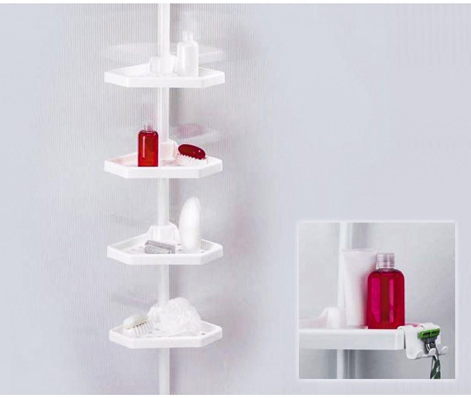 Угловая полка, телескопическая пластиковая трубка, 4 полки, 2 крючка