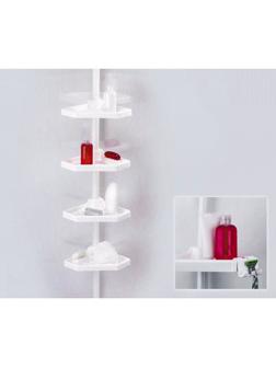 Угловая полка, телескопическая пластиковая трубка, 4 полки, 2 крючка