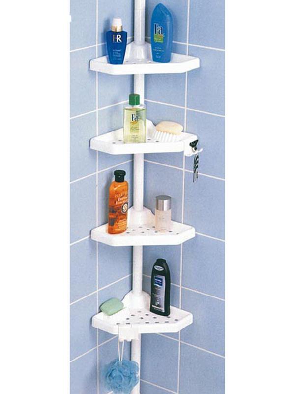 Угловая полка, телескопическая пластиковая трубка, 4 полки, 2 крючка