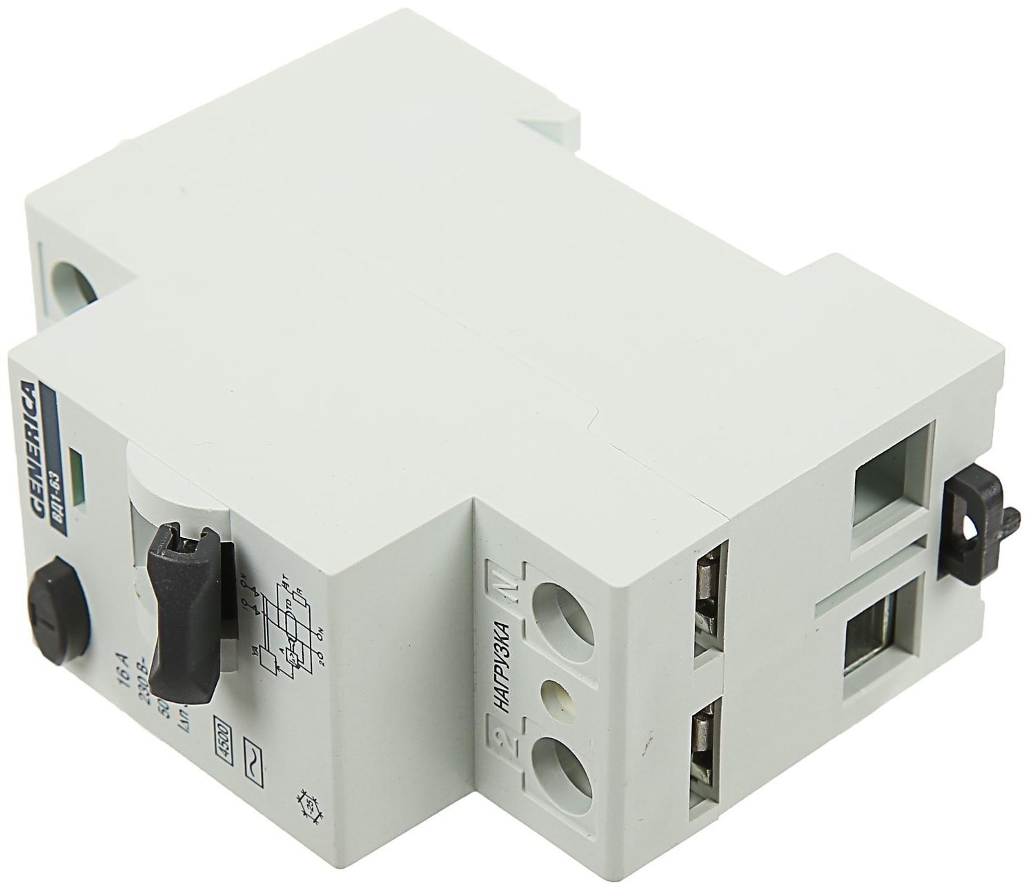 УЗО IEK GENERICA, ВД1-63, 2п, 16 А, 30 мА, MDV15-2-016-030