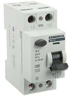 УЗО IEK GENERICA, ВД1-63, 2п, 16 А, 30 мА, MDV15-2-016-030