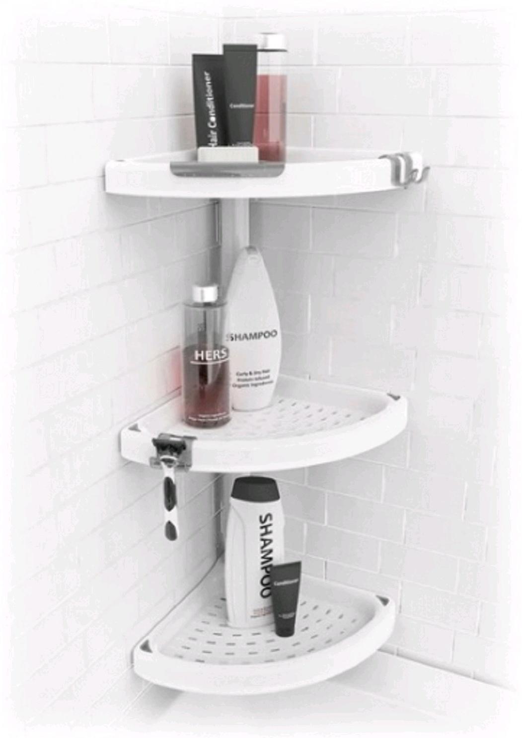 Угловая полка, 3 яруса, 90 см, крепление на стену, полки 24,5 х 24,5 см, цвет белый