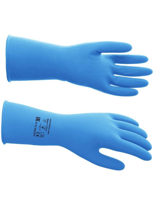 Перчатки латексные многоразовые, M, синие
