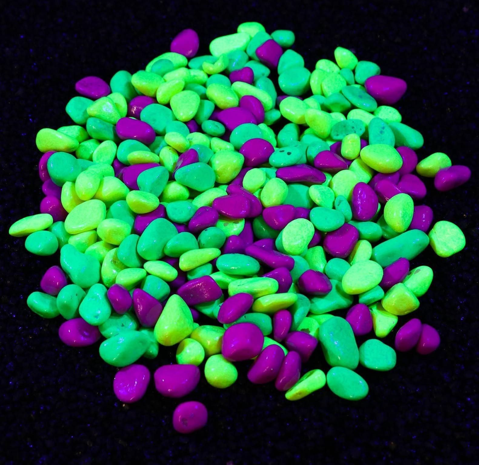 Галька декоративная, флуоресцентнная микс: лимонный, зеленый, пурпурный, 800 г, фр.8-12 мм