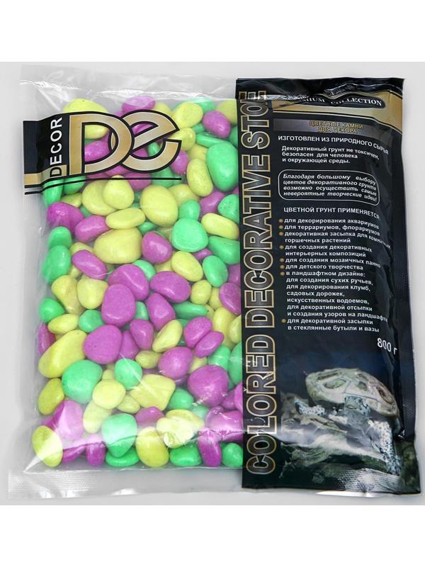 Галька декоративная, флуоресцентнная микс: лимонный, зеленый, пурпурный, 800 г, фр.8-12 мм