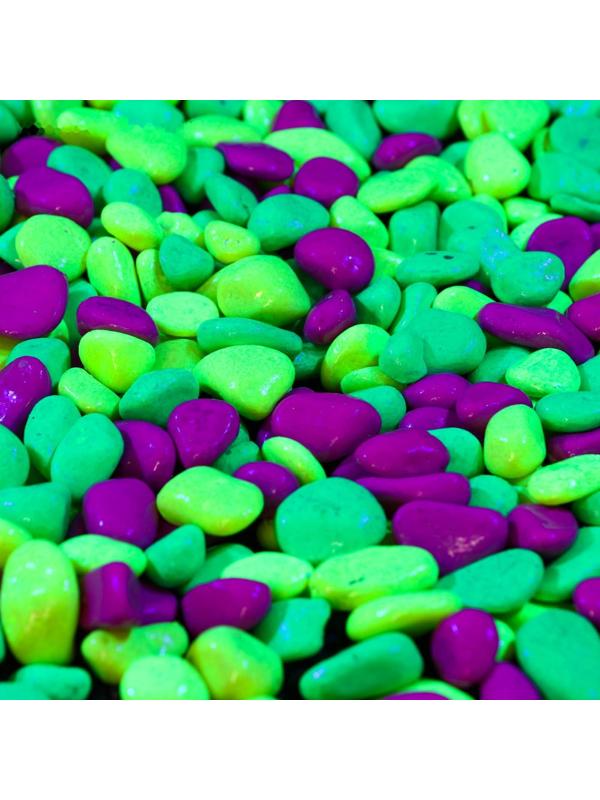 Галька декоративная, флуоресцентнная микс: лимонный, зеленый, пурпурный, 800 г, фр.8-12 мм