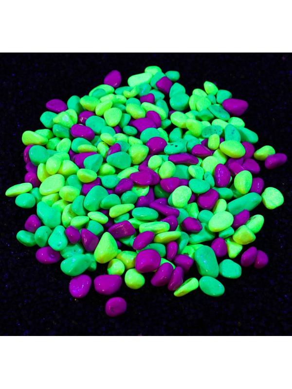 Галька декоративная, флуоресцентнная микс: лимонный, зеленый, пурпурный, 800 г, фр.8-12 мм