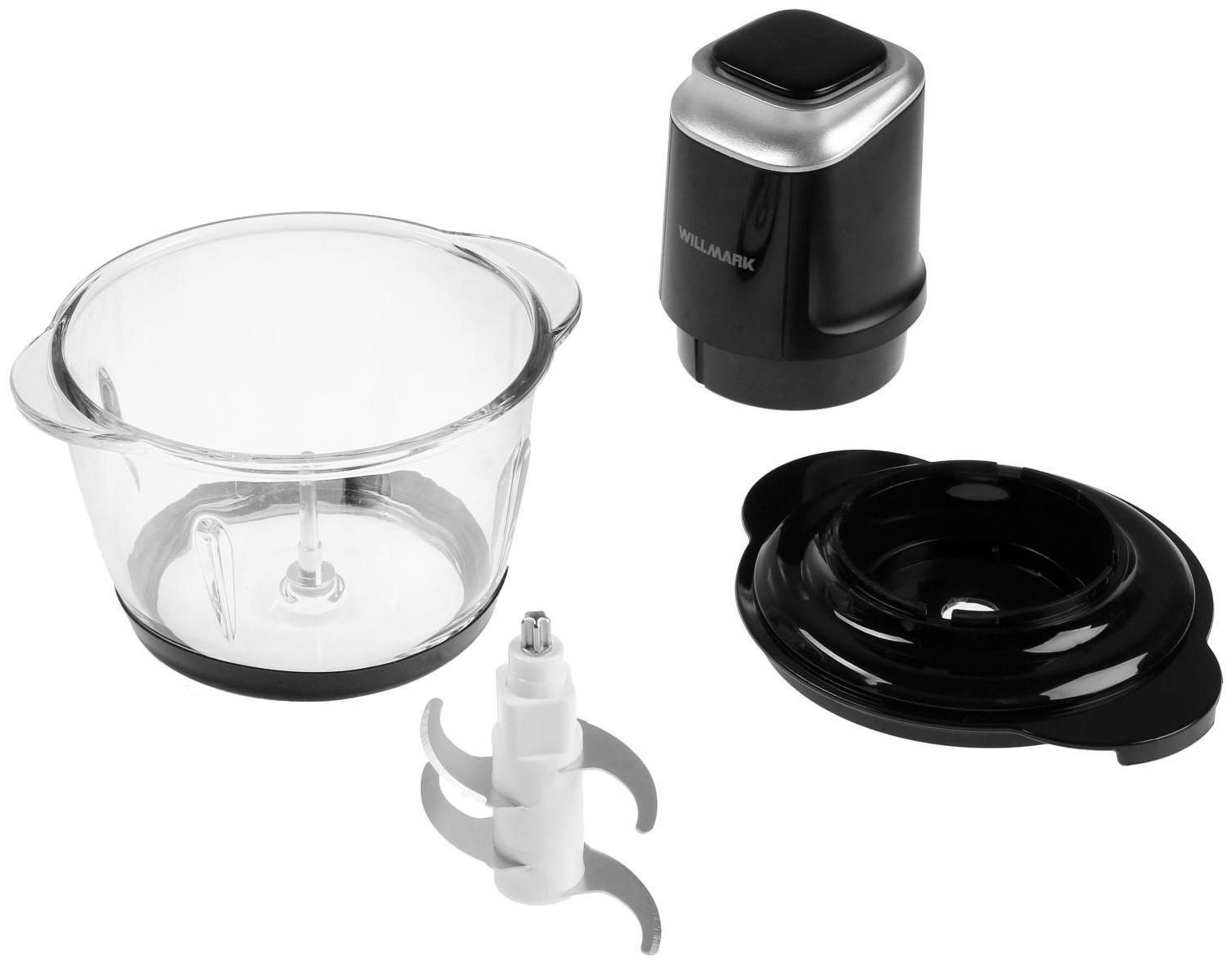 Измельчитель WILLMARK WMC-5288, стекло, 400 Вт, 1.2 л, чёрный