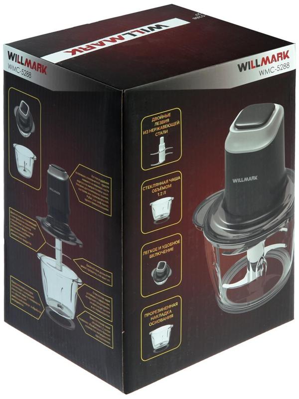 Измельчитель WILLMARK WMC-5288, стекло, 400 Вт, 1.2 л, чёрный