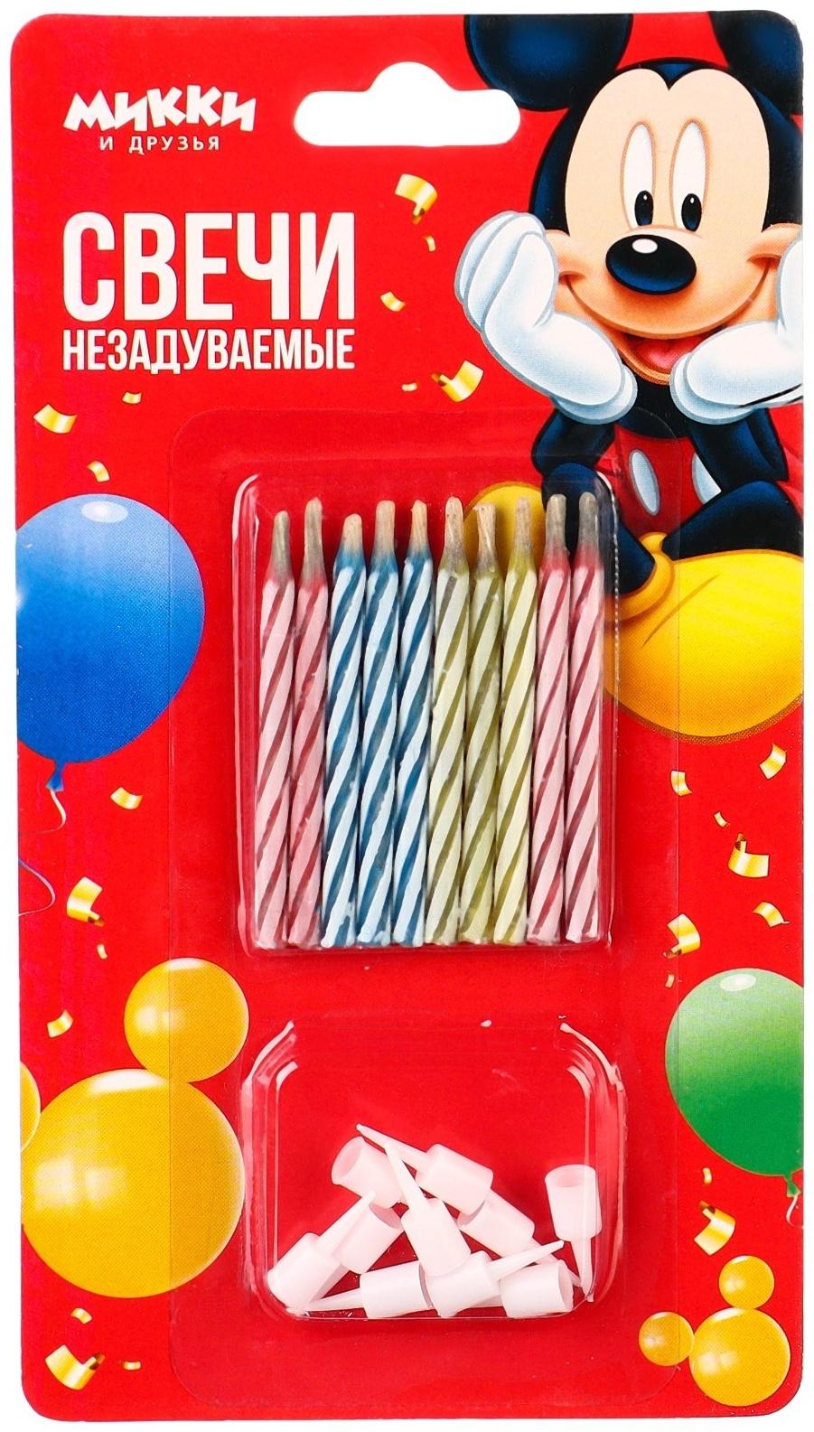 Свечи незадуваемые в торт, Микки Маус, 10 шт.