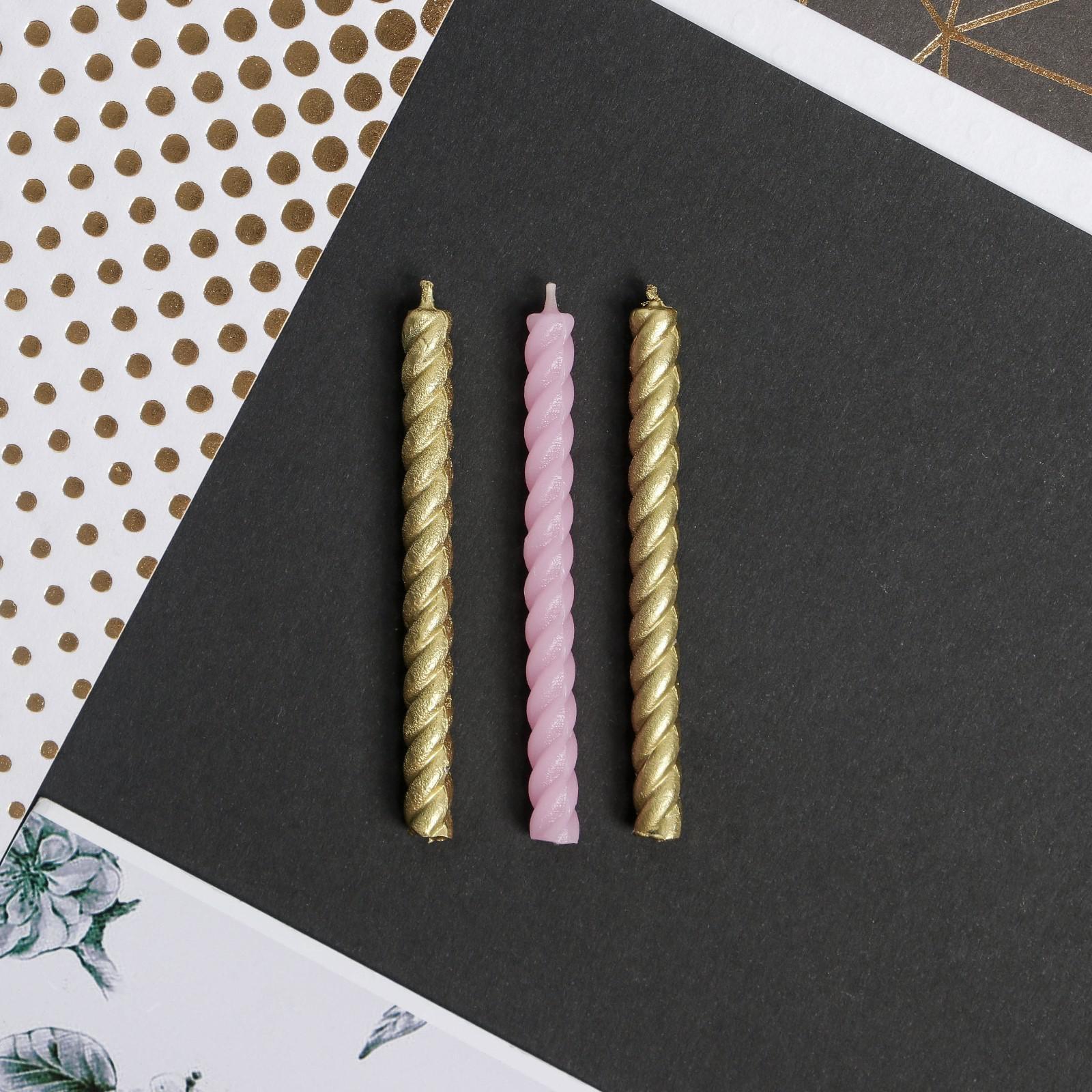 Набор свечей в торт, розовые и золотые,16 шт.