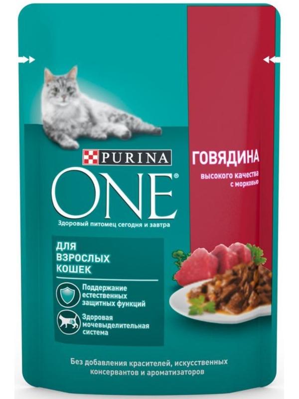 Влажный корм Purinа One для кошек, говядина/морковь, 75 г