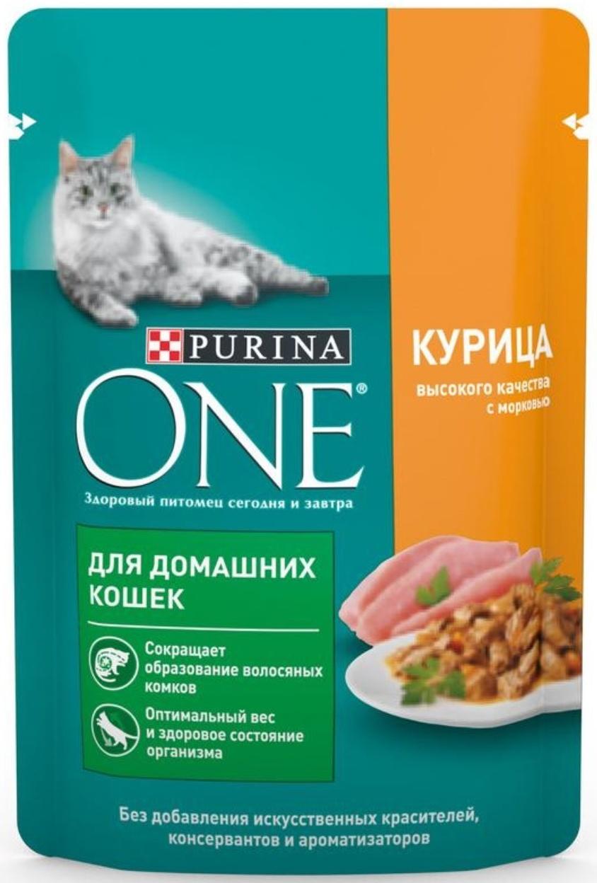Влажный корм Purinа One для домашних кошек, курица/морковь, 75г