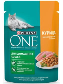 Влажный корм Purinа One для домашних кошек, курица/морковь, 75г