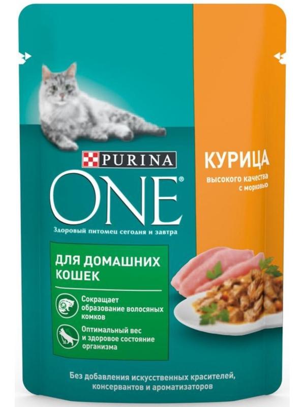 Влажный корм Purinа One для домашних кошек, курица/морковь, 75г