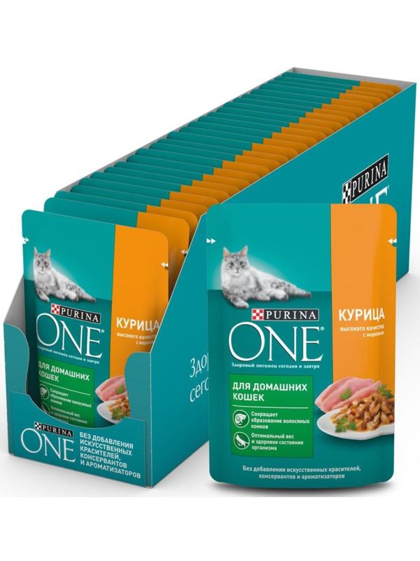 Влажный корм Purinа One для домашних кошек, курица/морковь, 75г