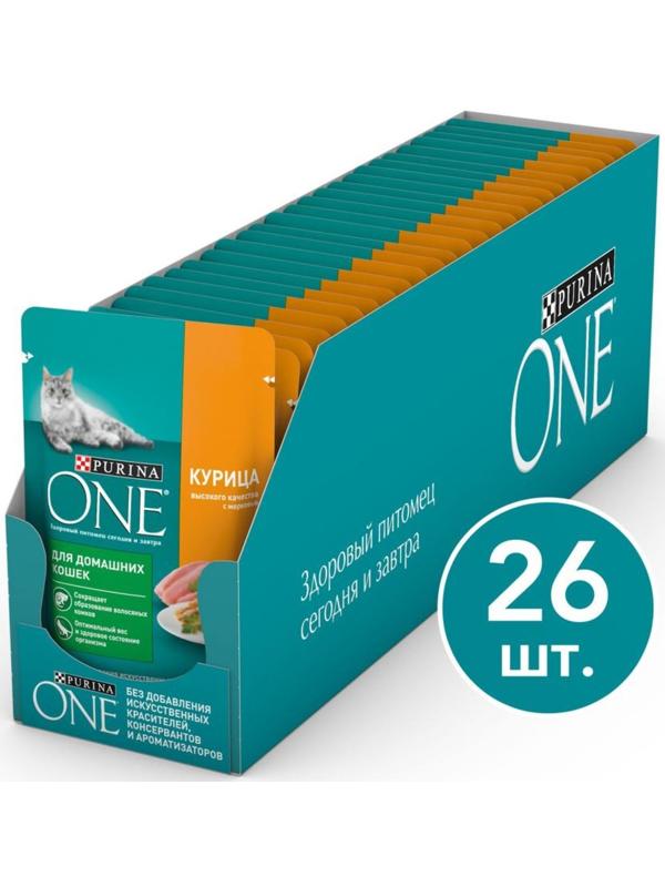 Влажный корм Purinа One для домашних кошек, курица/морковь, 75г