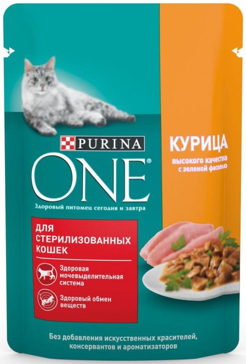 Влажный корм Purinа One для стерилизованных кошек, курица/фасоль, 75 г