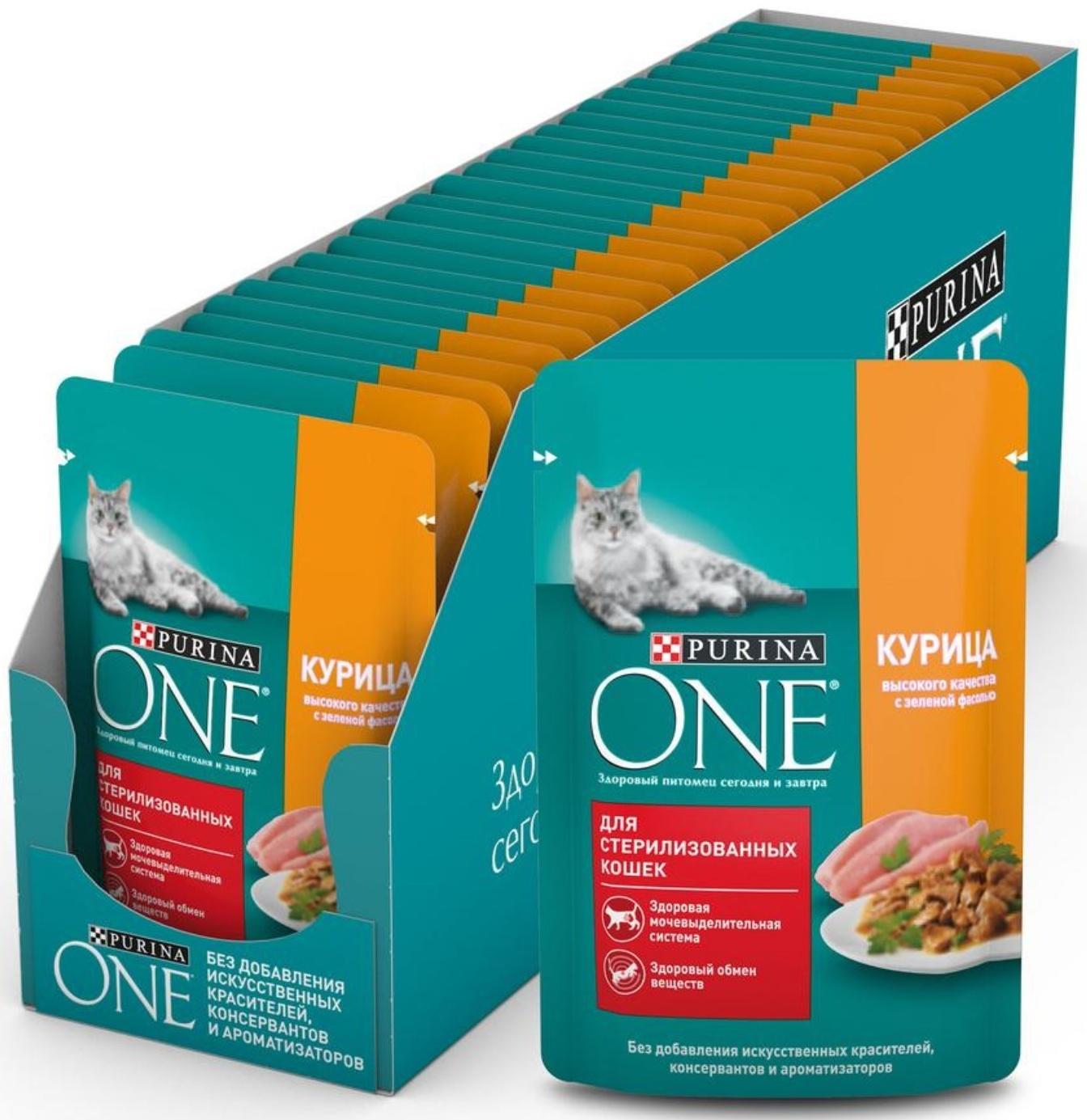 Влажный корм Purinа One для стерилизованных кошек, курица/фасоль, 75 г