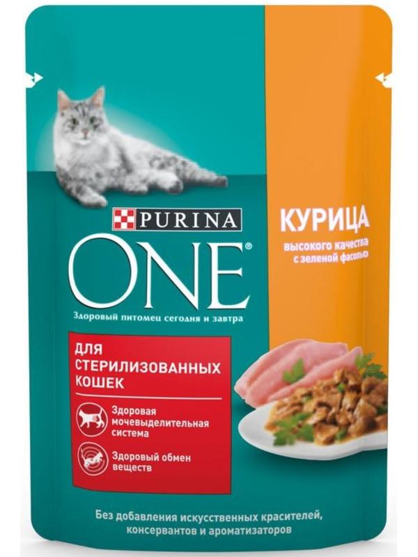 Влажный корм Purinа One для стерилизованных кошек, курица/фасоль, 75 г